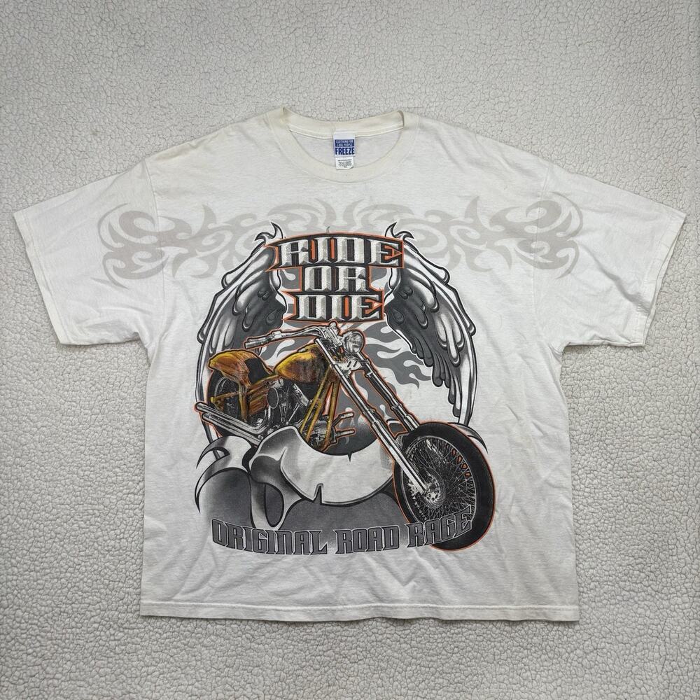Vintage Graphic Biker T-Shirt XXL 90s Y2K Faded Retro Ride Or Die Chopper Tee